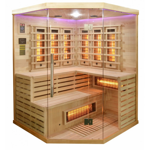 Sauna infrarossi FULL SPECTRUM per 4 persone cromoterapia ad angolo vetrata